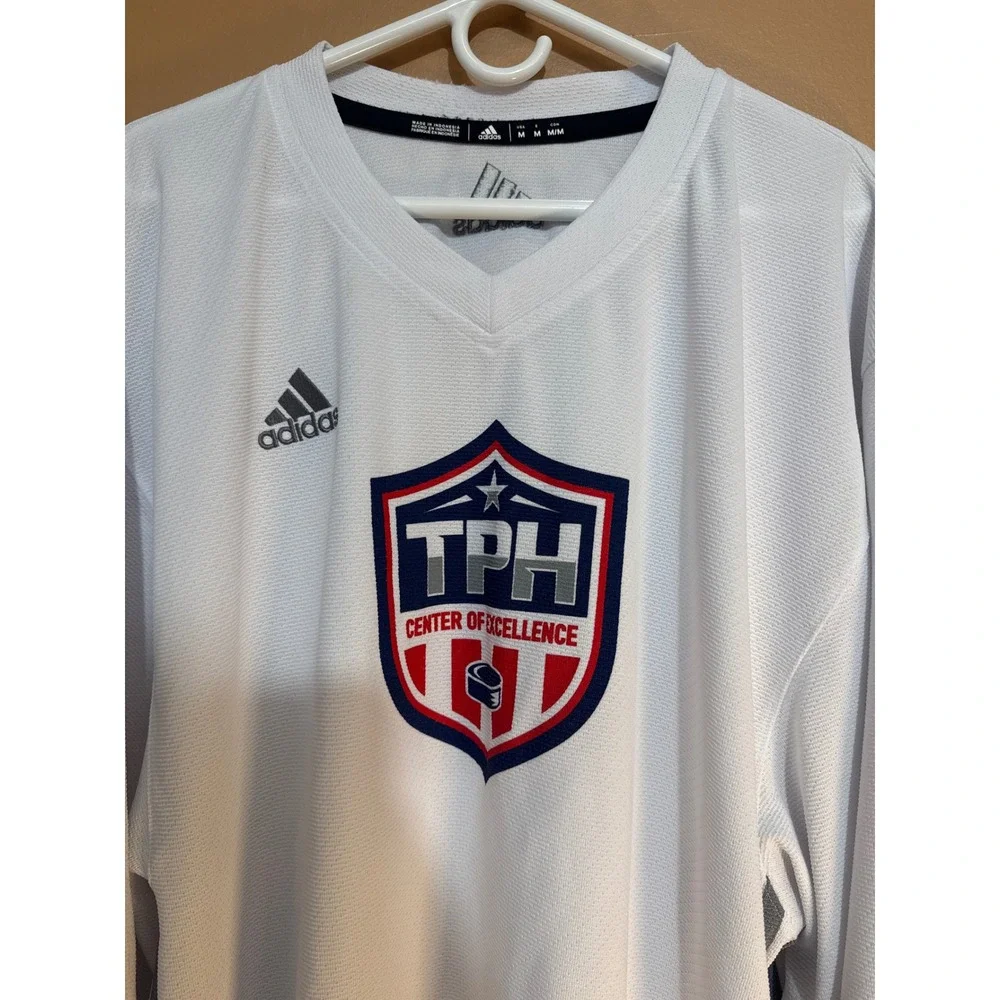 Adidas Center of Excellence Hockey Jersey Mens Medium White Long Sleeve V-Neck